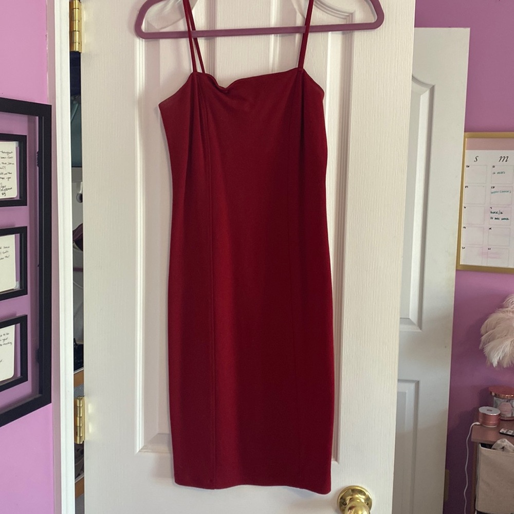 Red body con dress